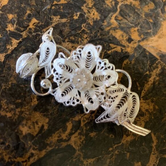 STERLING SILVER 925 FILIGREE FLORAL GORGEOUS PIN​​ - Picture 5 of 7